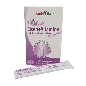 Amosvital freshback Eisen, Vitamin C, Vitamin B12 + Folsäure Getränkepulver 15 x 4 g Portionsbeutel