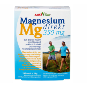 AmosVital Magnesium Direkt 350 mg – Nahrungsergänzung mit Orangengeschmack, 20 Beutel Direktgranulat zur Unterstützung von Muskeln, Energie und Elektrolythaushalt.