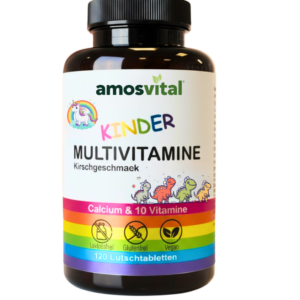 amosvital Kinder Multivitamin Lutschtabletten 120 Stück – vegane, glutenfreie und laktosefreie Multivitamine für Kinder mit fruchtigem Geschmack