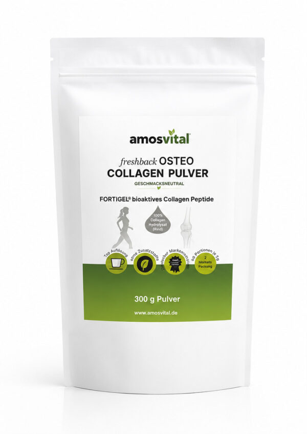 6305 Amosvital freshback OSTEO Collagen Pulver 300g Beutel mit FORTIGEL