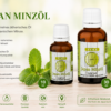 AmosVital Japan Minzöl in 10 ml und 30 ml mit frischen Minzblättern auf natürlichem Hintergrund.