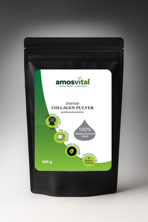 AmosVital Intense Collagen Pulver mit FORTIGEL® im schwarzen Beutel – Premium Collagen für Gelenke, Knorpel und Knochen