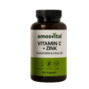 Braune Dose von amosvital mit Vitamin C + Zink, grün-weißem Etikett, vegan, laktosefrei und glutenfrei, 240 Kapseln.